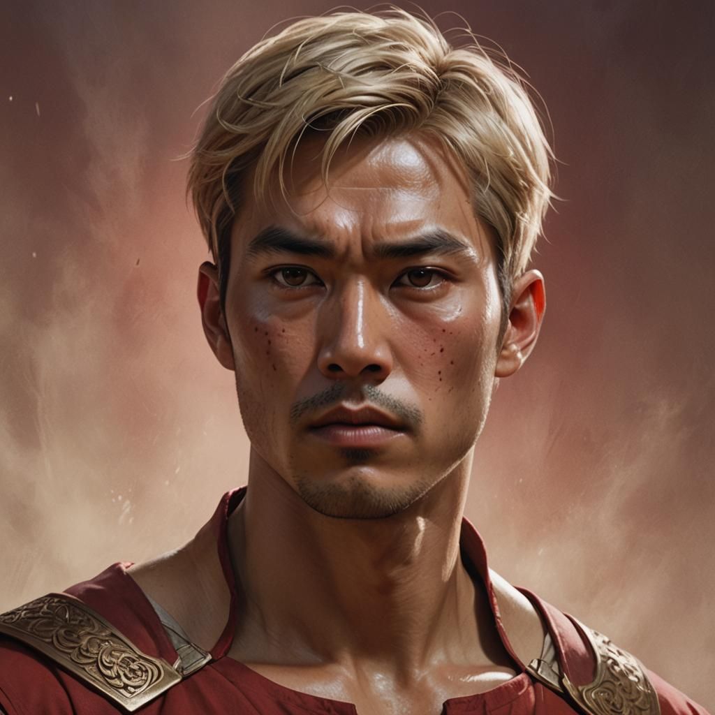 Asian Spy with Blond Hair in Hyperrealistic Art Deco Style