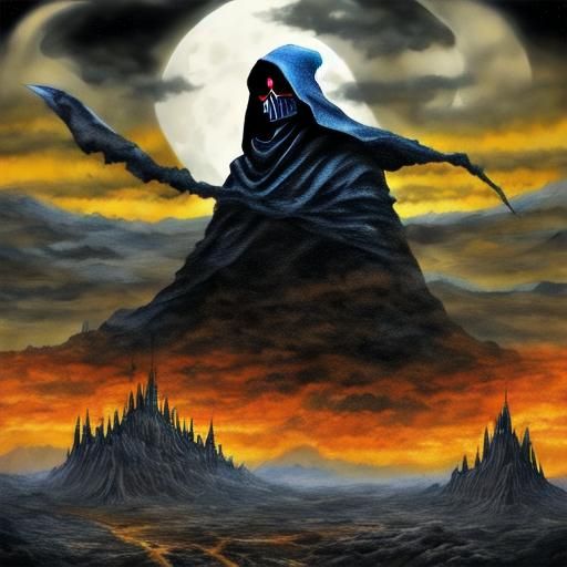 Grim Reaper with Yellow Moon: Detailed Matte Painting