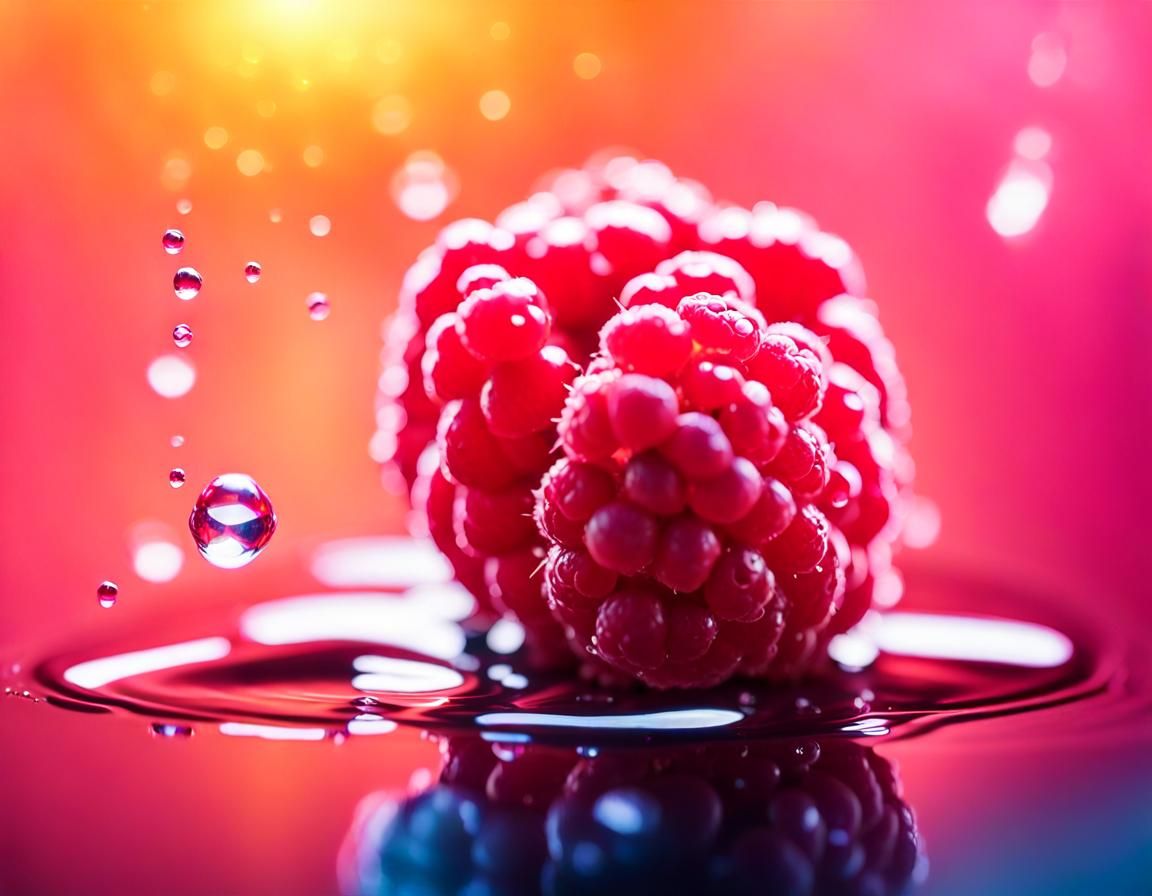 Droplet of Water on a Fresh Raspberry in Hyperrealistic Styl...