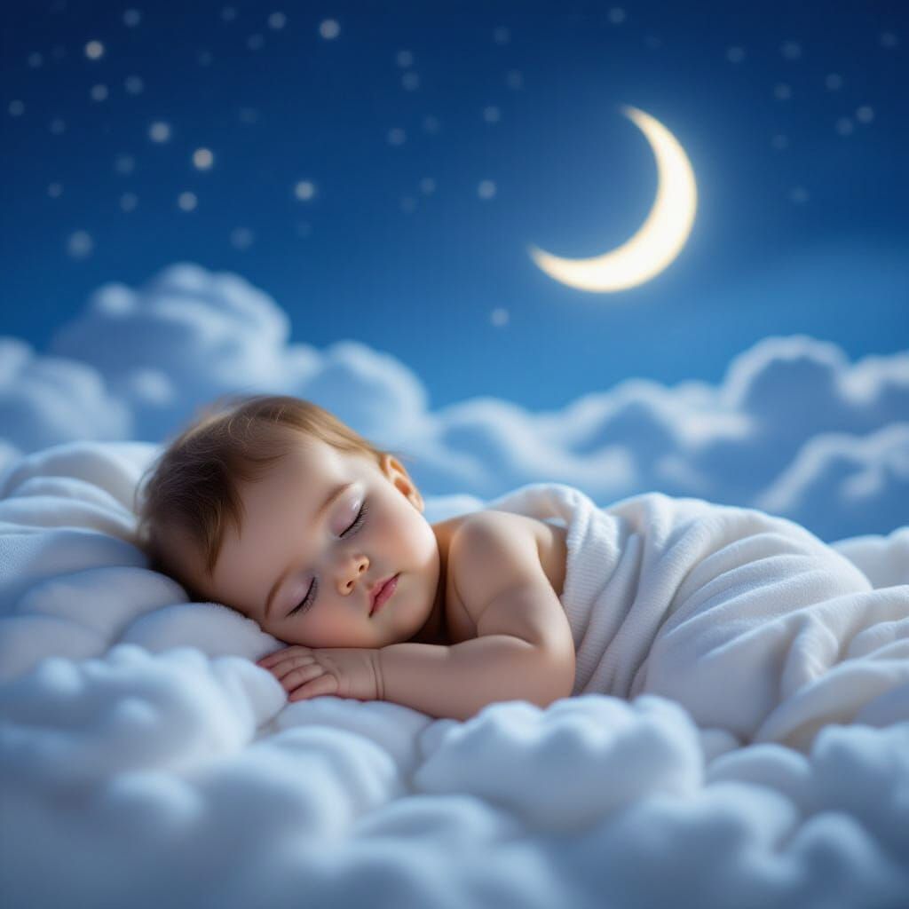 Baby Sleeping on Clouds Under Moonlight