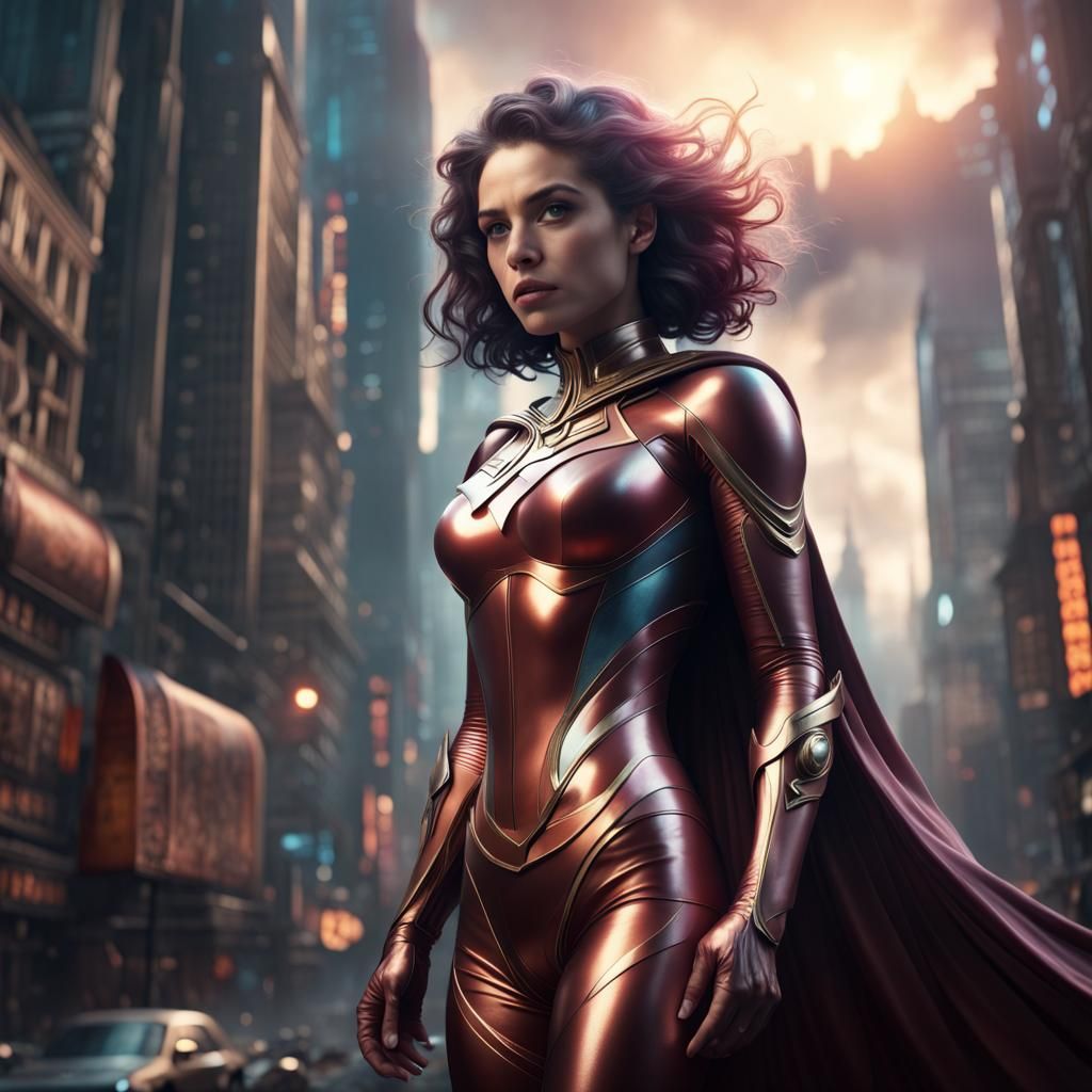 Cosmic Superhero Plasma Lady in Digital Matte Painting