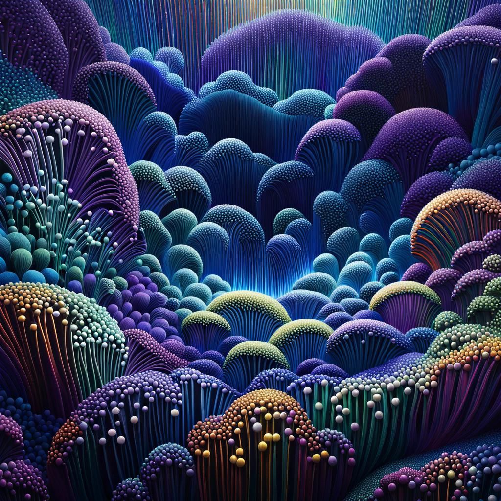 Vivid 3D Landscape with Swirling Pointillist Patterns