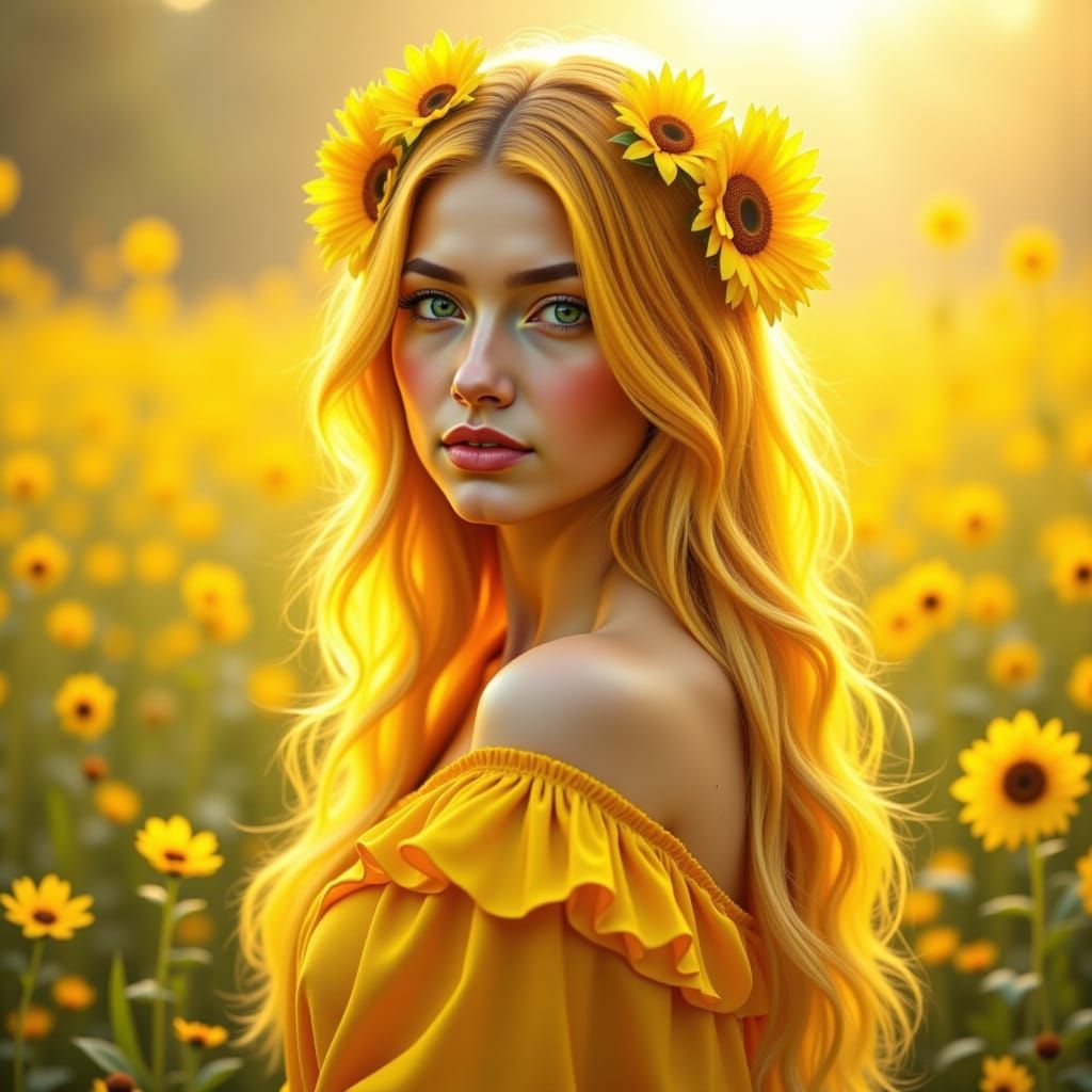 Ethereal Maiden Portrait in Sunflower Yellow Dress