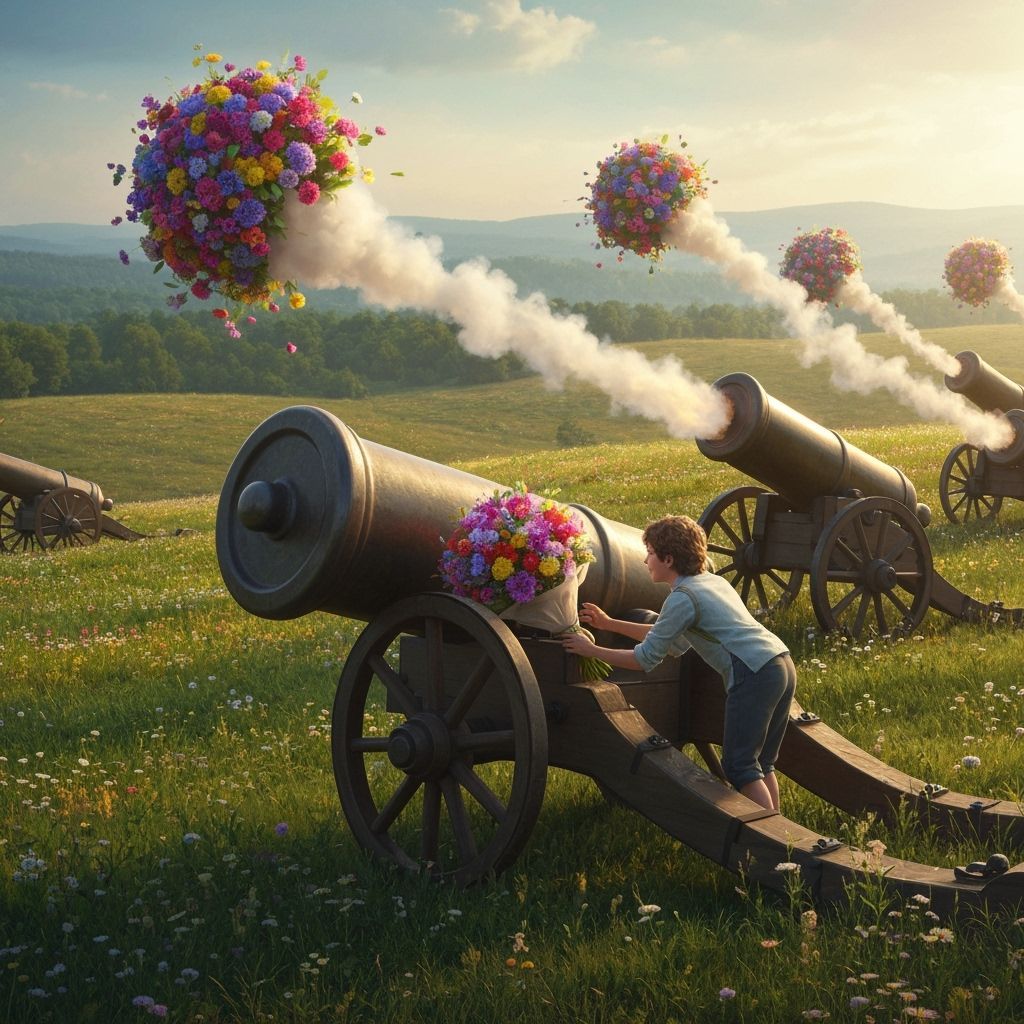 Joyful Flower Cannon Scene in Golden Hour Light
