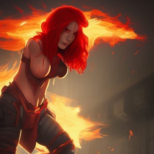 Fiery Redhead Villain in Dynamic Splash Art