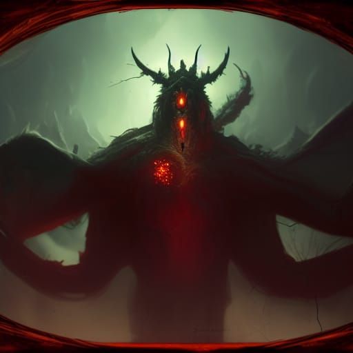 Draconic Beholder with Magic in Dark Fantasy Style