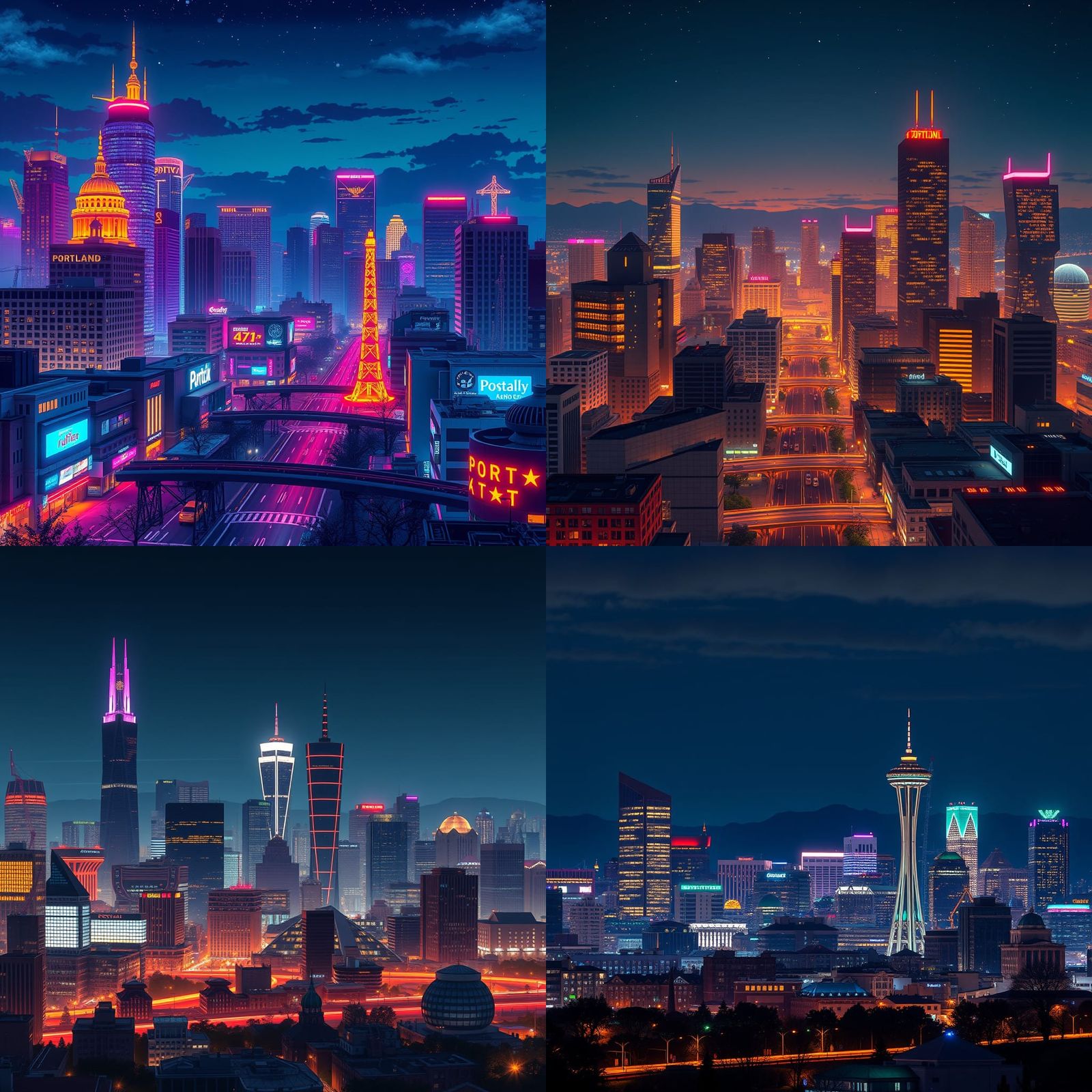 Portland Oregon Skyline in 3D Anime Style