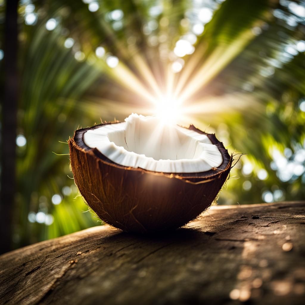 Coconut Half Bathed in Heavenly Sunlight