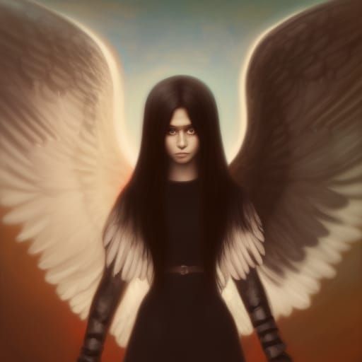 Dark Angel with Black Bird and Knife