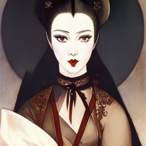 Vampire Lord Eating Onigiri: Vrubel and Serebriakova Style