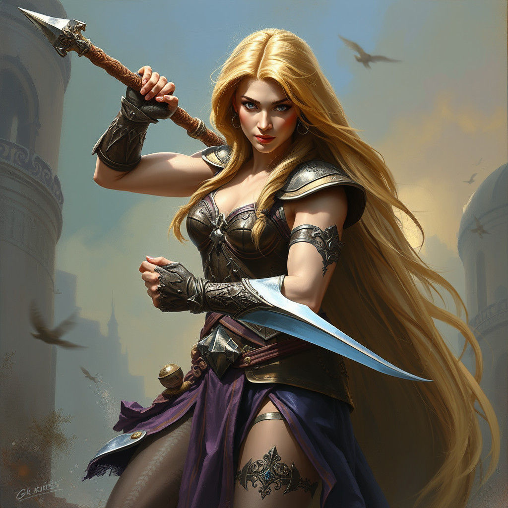 Muscular Warrior Princess in Fantasy Action Scene