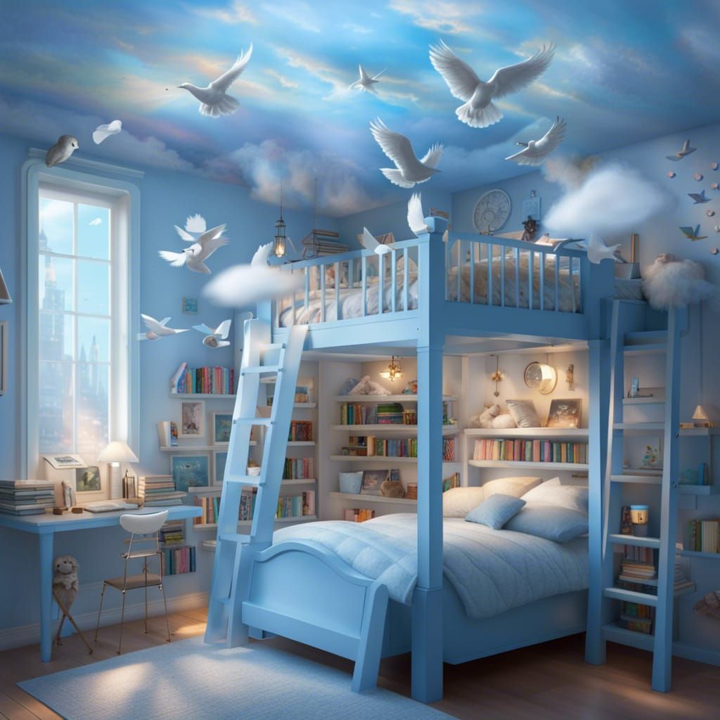 Ethereal Blue Bedroom with Loft Bed