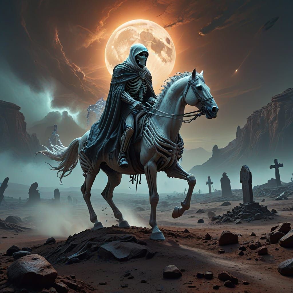 Surreal Martian Landscape with Eerie Rider