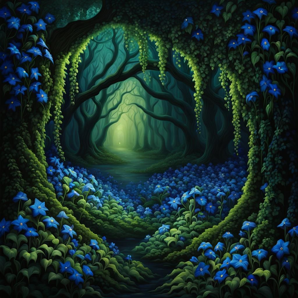 Fantasy Blue Flower Field Landscape