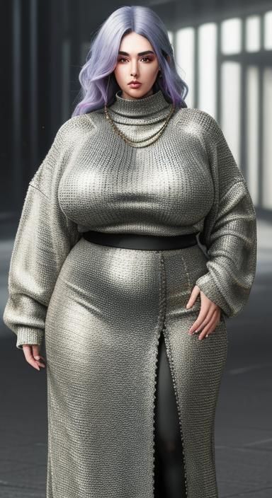 Cyberpunk Woman in Metallic Crochet Outfit