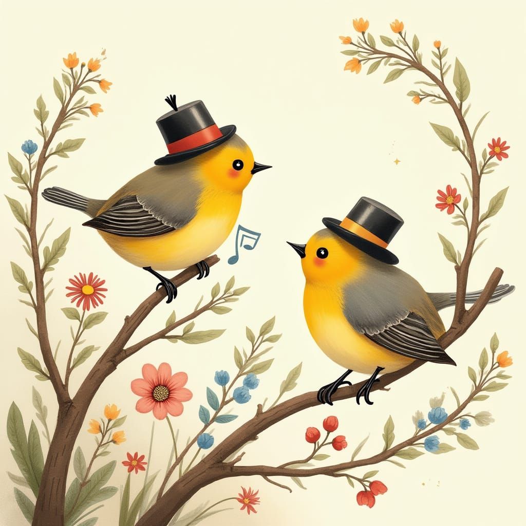 Whimsical Nightingale Illustration in Beatrix Potter Style