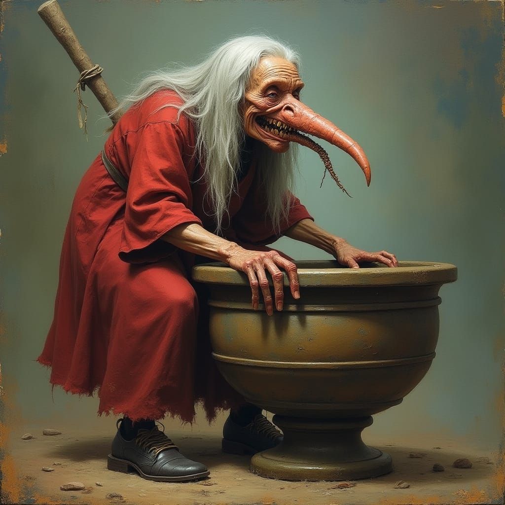 Cyberpunk Baba Yaga in Oil Painting