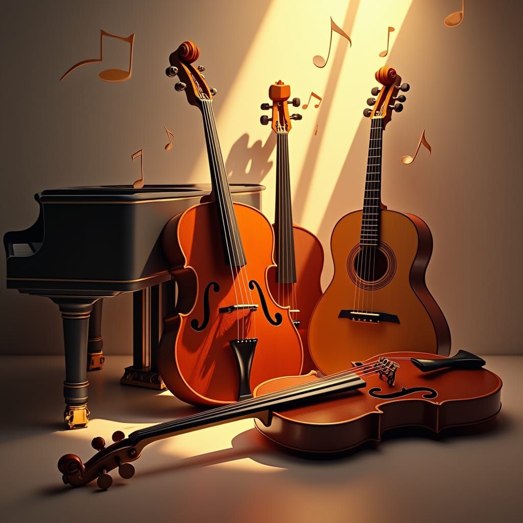 Harmonious Musical Instruments in Golden Light