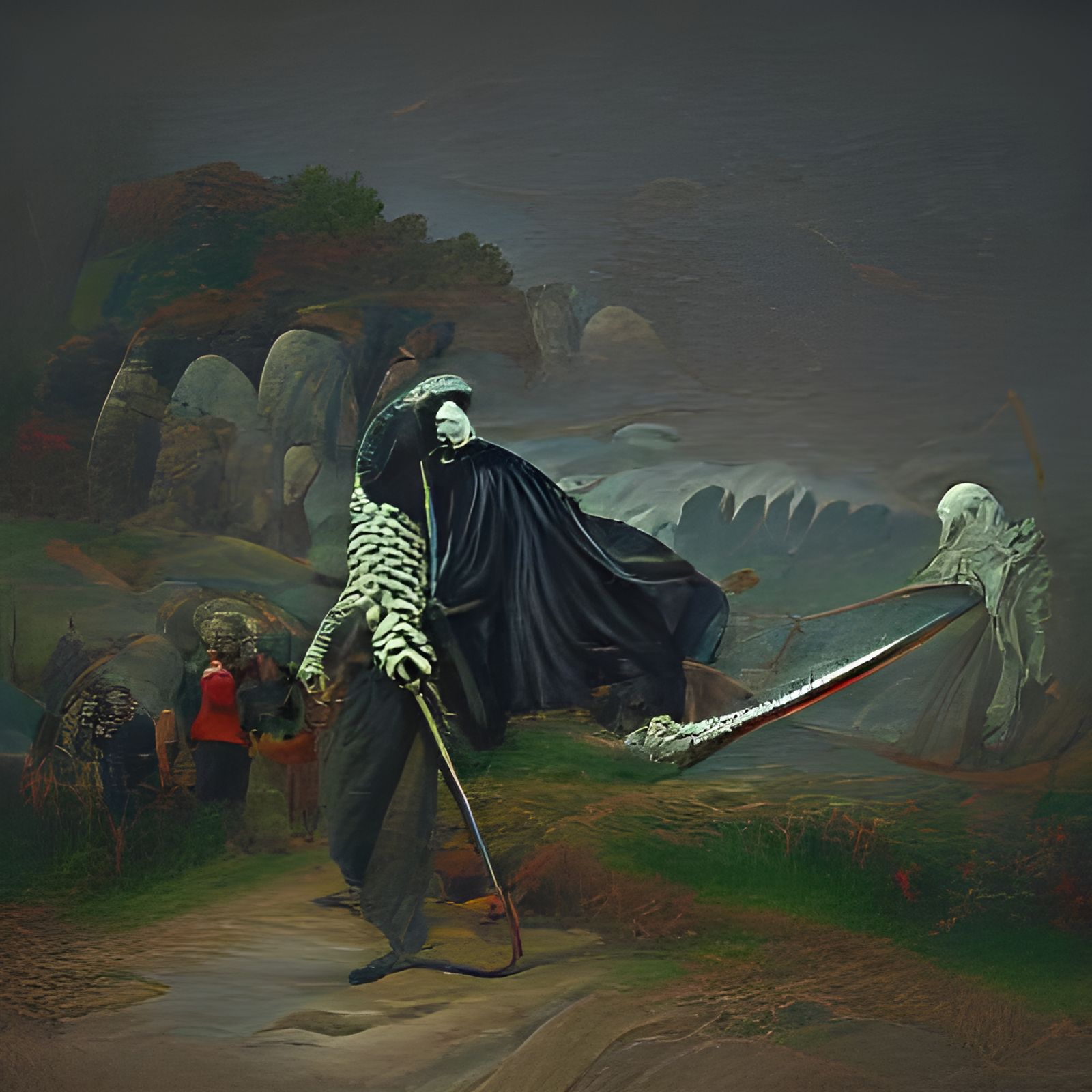 Terrifying Grim Reaper with Scythe in Horror Style