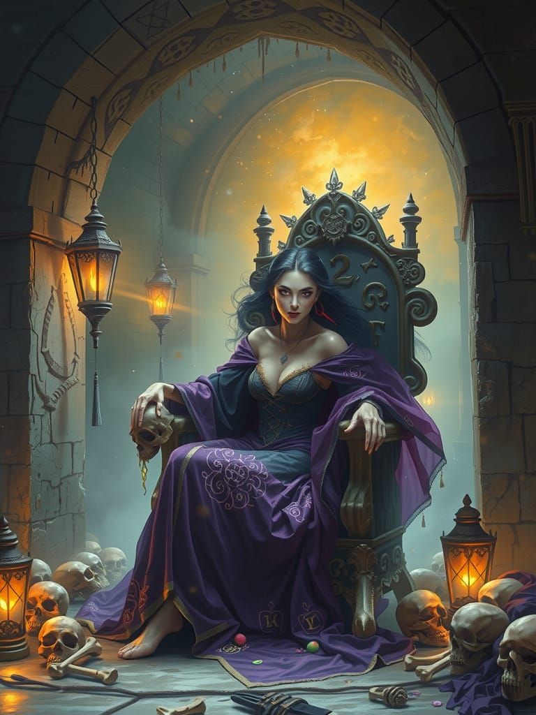 Dark Fantasy Female Necromancer in Brom-Inspired Cyberpunk S...