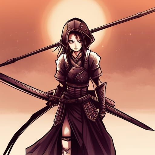 Anime-Style Female Samurai Warrior Illustration