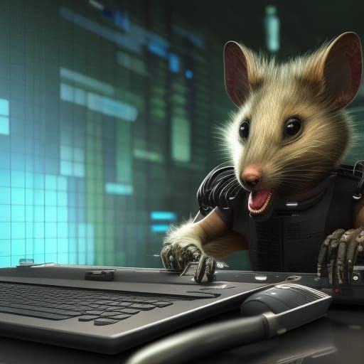 Cyberpunk Hacker Rat in Matrix with Jetpack