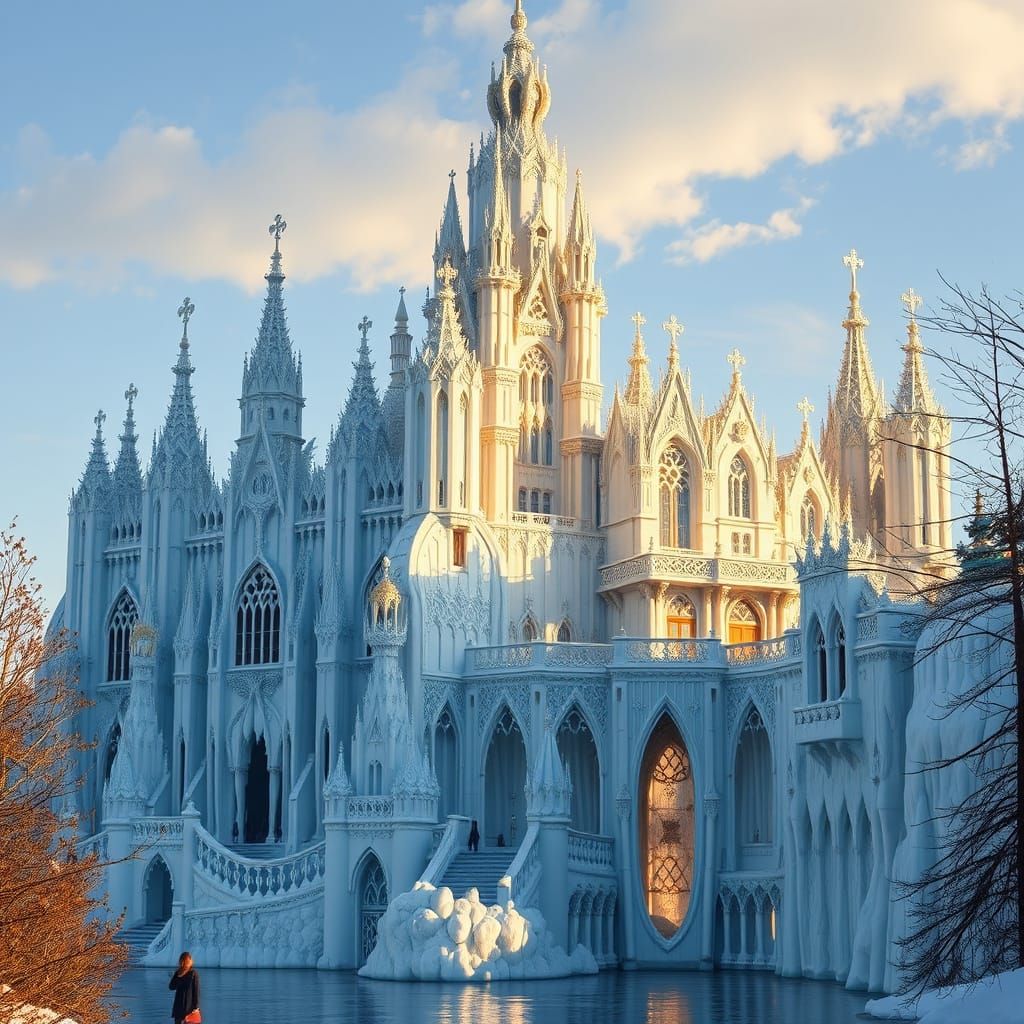 Ice Castle Melting in Sunlight: An Art Nouveau Vision