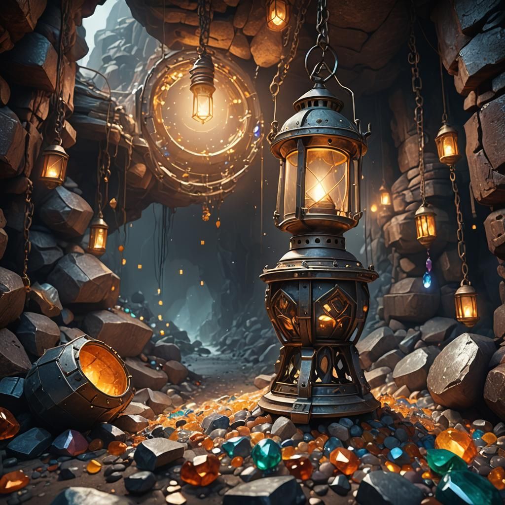 Miner's Lantern in a Gemstone Mine