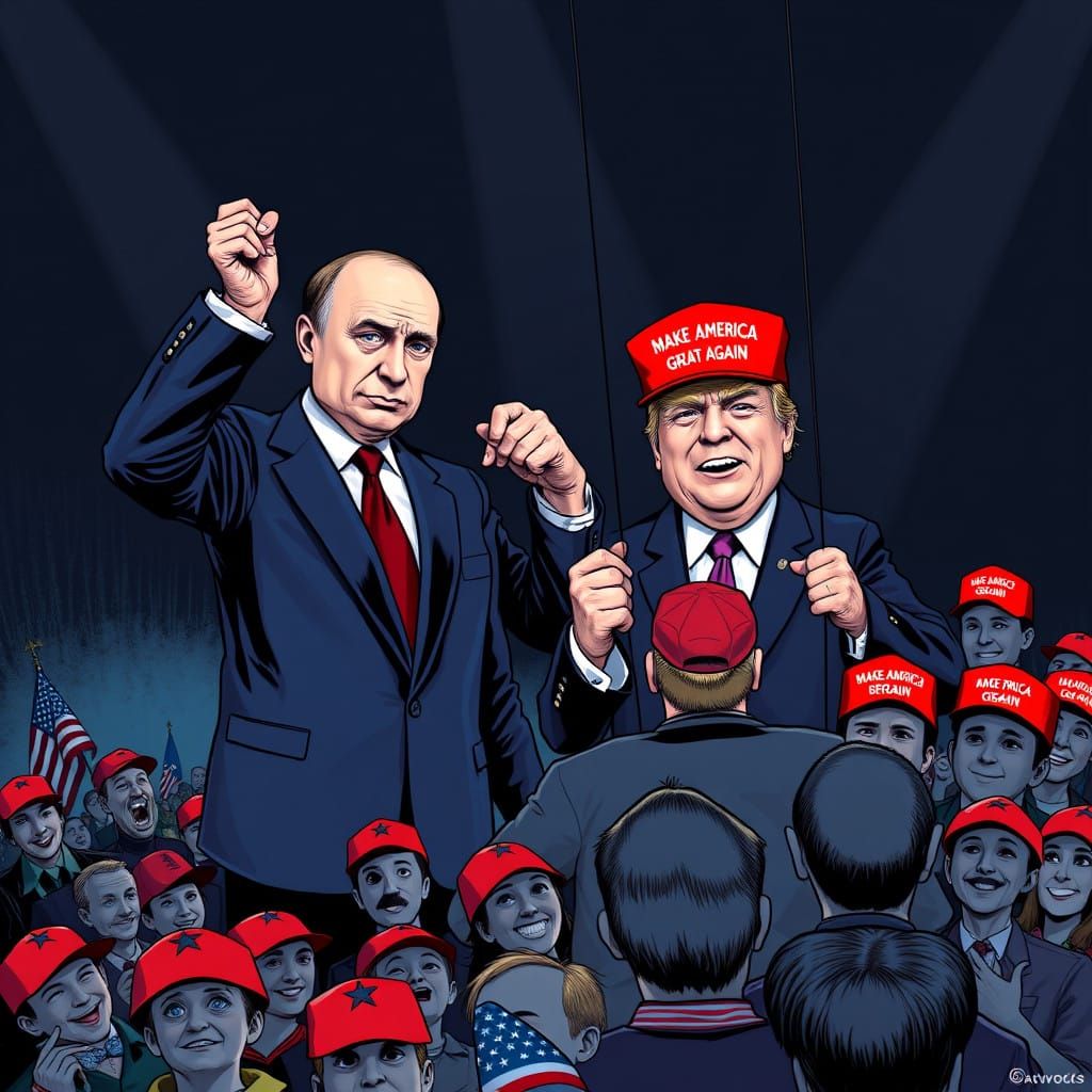 Sinister Puppeteer Vladimir Putin Controls Comically Exagger...
