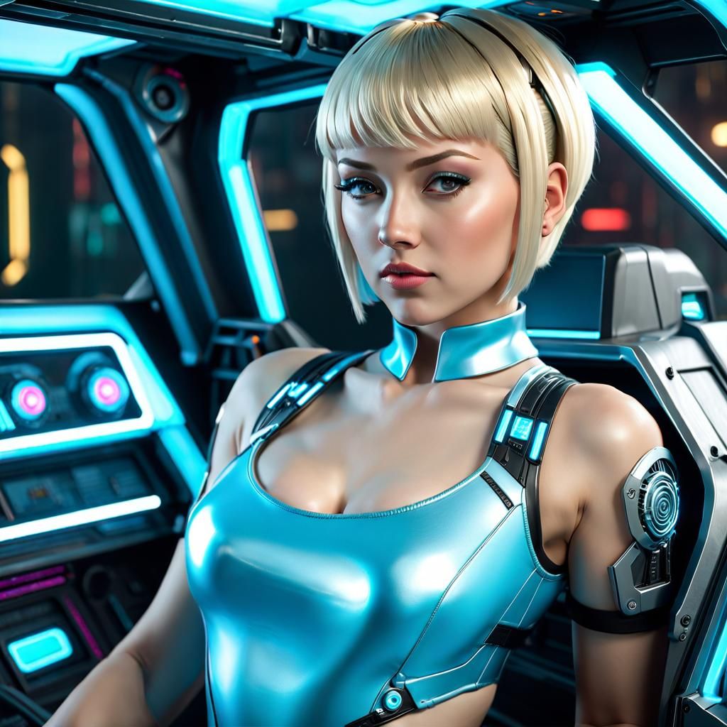 Cyberpunk Woman Leans on Vehicle, 3D Render