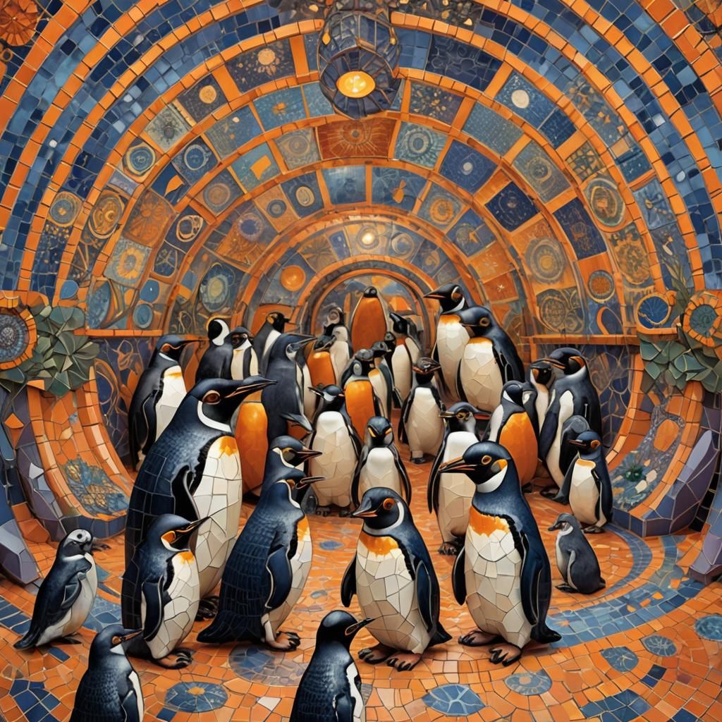 Norwegian Penguins in Orange Igloo: Mosaic Portrait