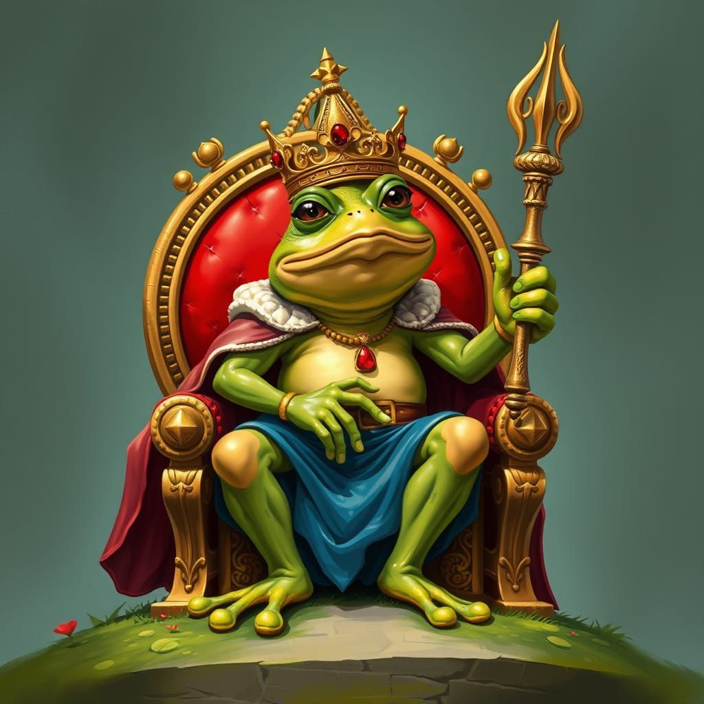 Frog King on Throne with Scepter