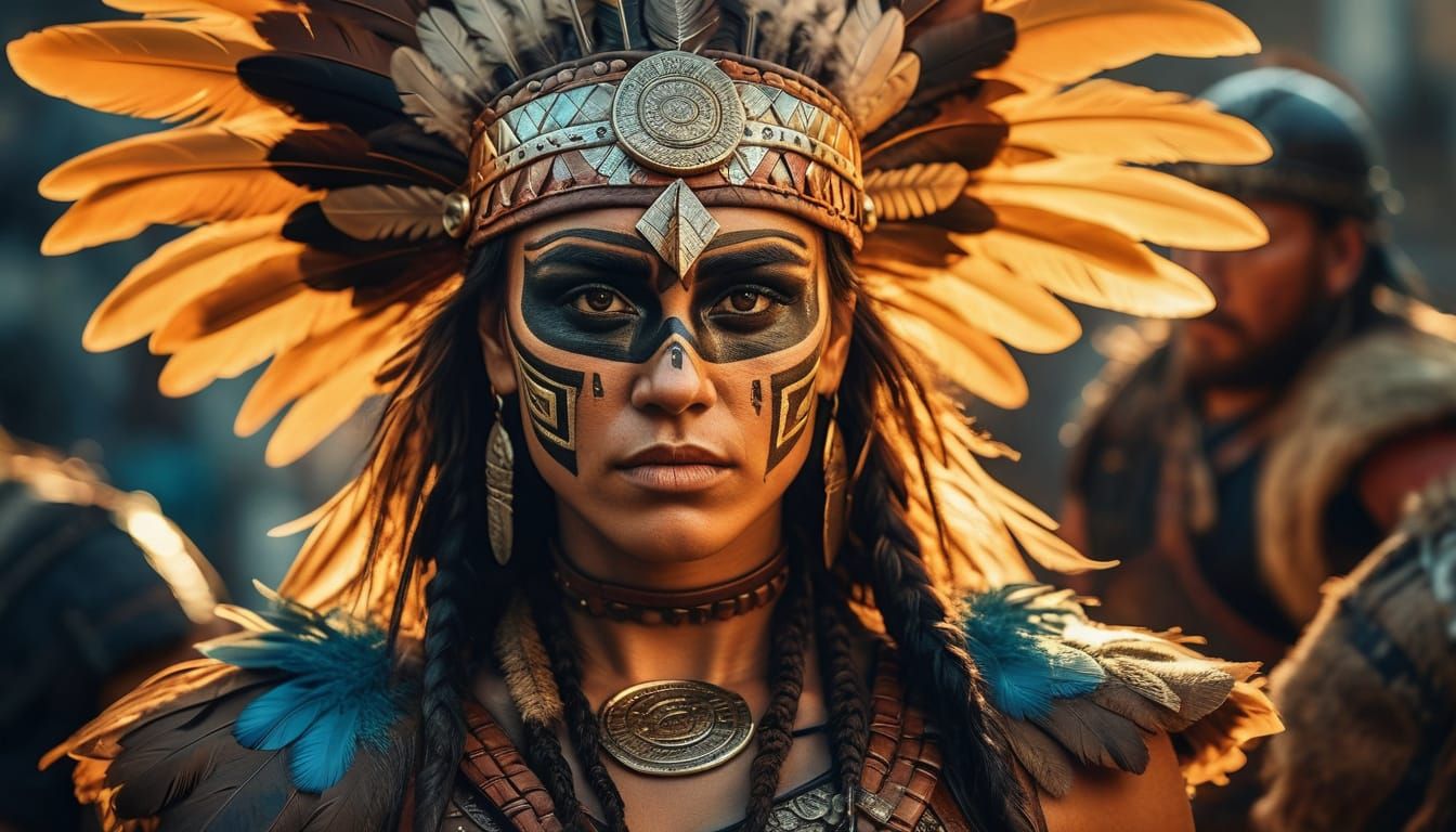 Amazonian Warrior with Aztec War Paint in Hyperrealism
