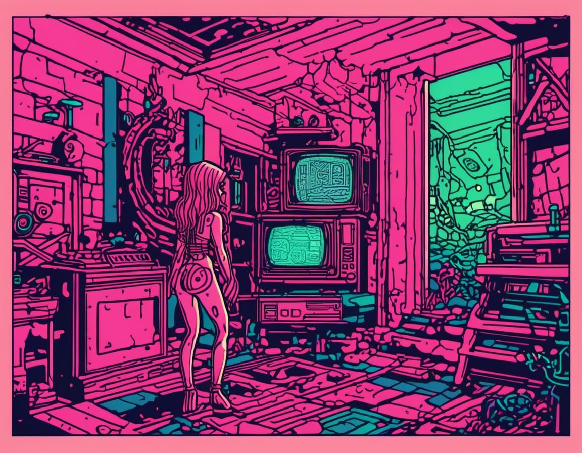 Alien Streamer in Basement, Digital Matte Painting