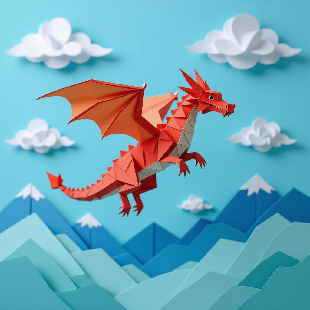 Origami Dragon Soars Through Papercraft Sky