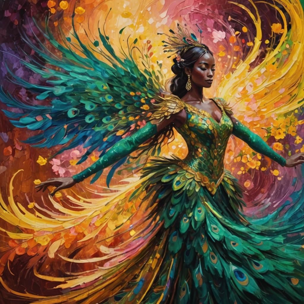 Dragon Peacock Woman in Abstract Expressionism Style
