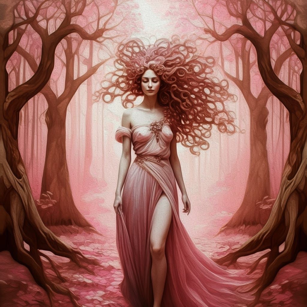 Dreamlike Portrait in Mystical Forest with 3D Oil-Painted Ap...