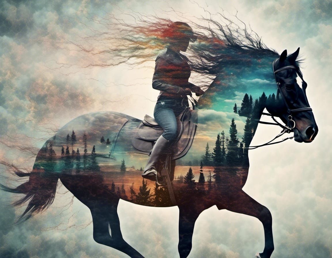 Double Exposure Horse and Rider