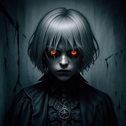 Gothic Boy in Dark Haunted Room