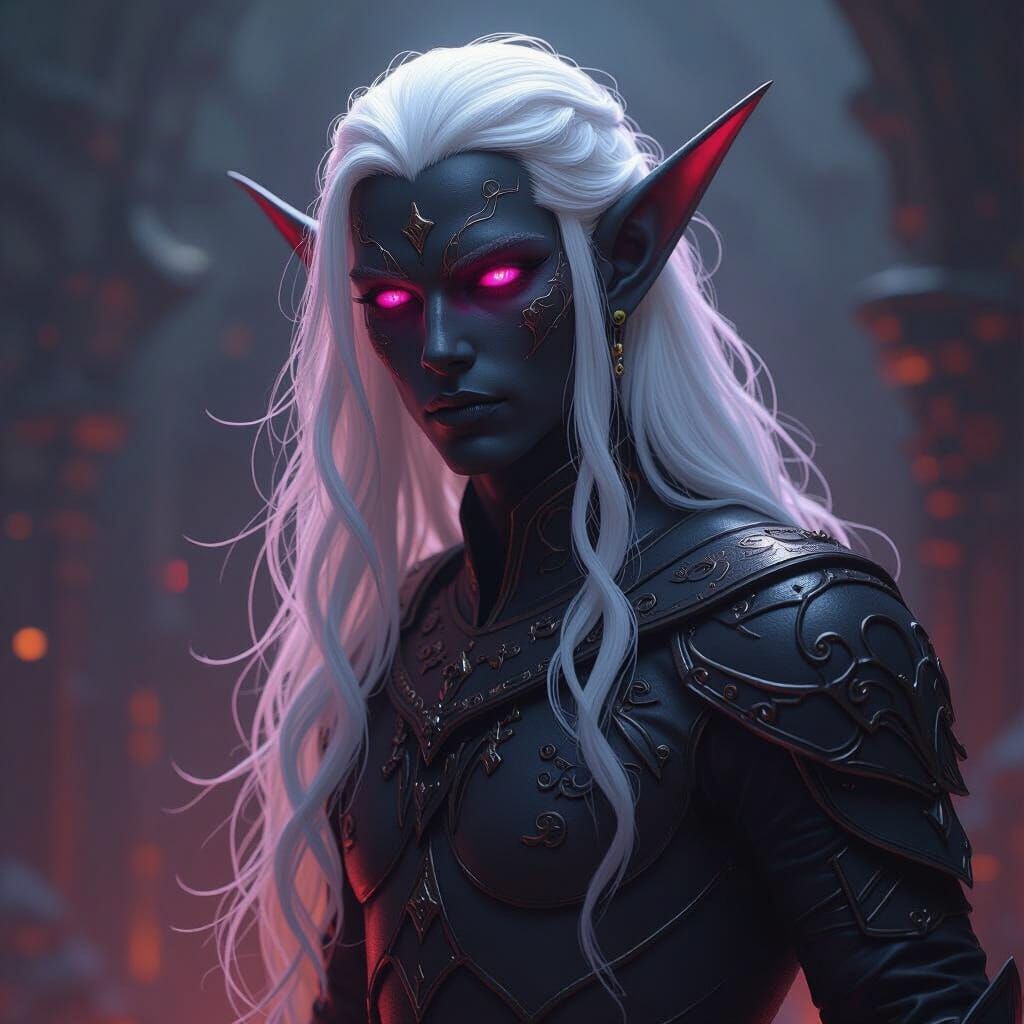 Towering Elf in Ornate Armor, Dark Fantasy Concept Art