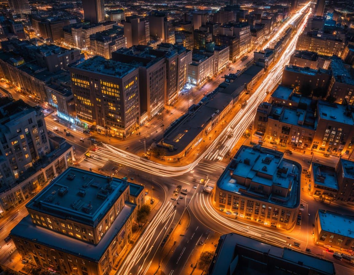 Cityscape at Night in Vibrant Time Lapse
