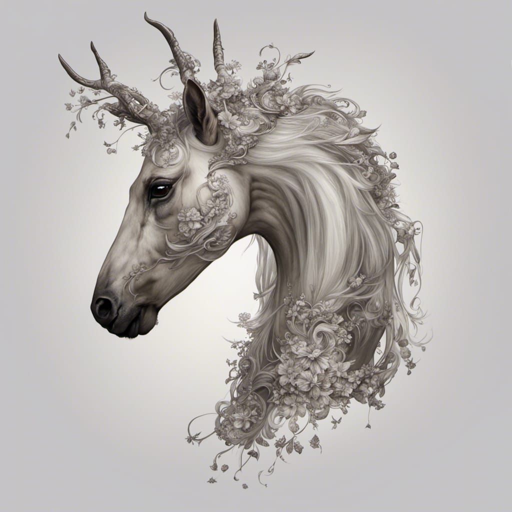 Fantasy Horse Deer Hybrid with One Head