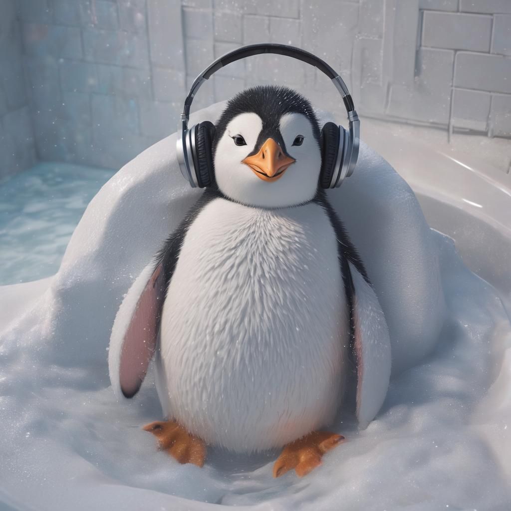 CGI Penguin Relaxing in Jacuzzi: Digital Art
