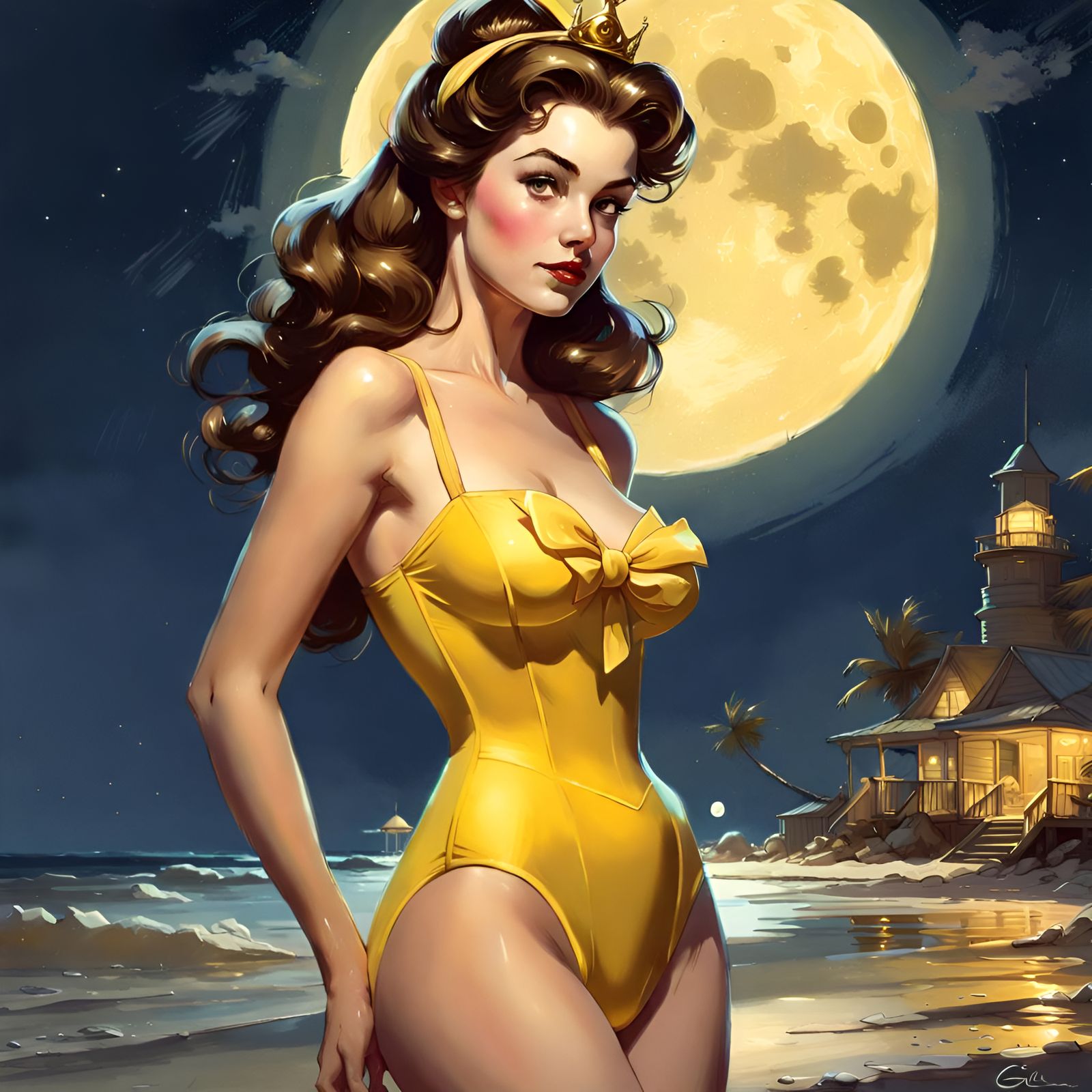 Princess Belle at the Beach: Digital Illustration