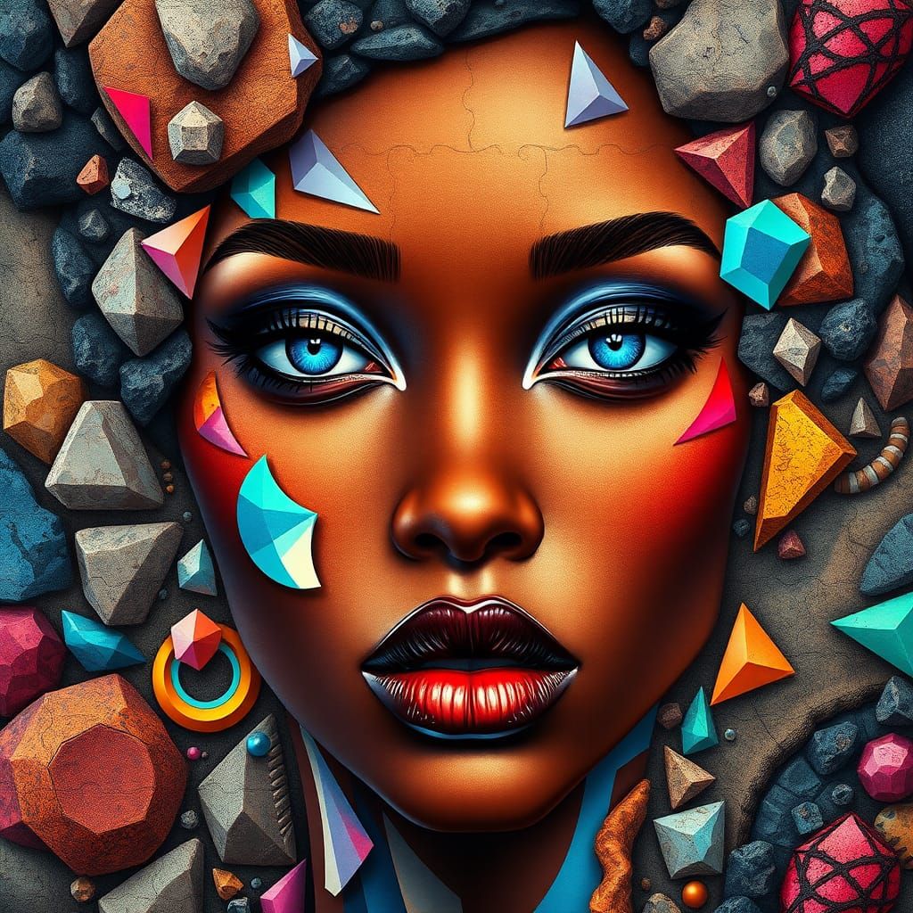 Geometric Woman: A Mosaic of Shapes and Textures