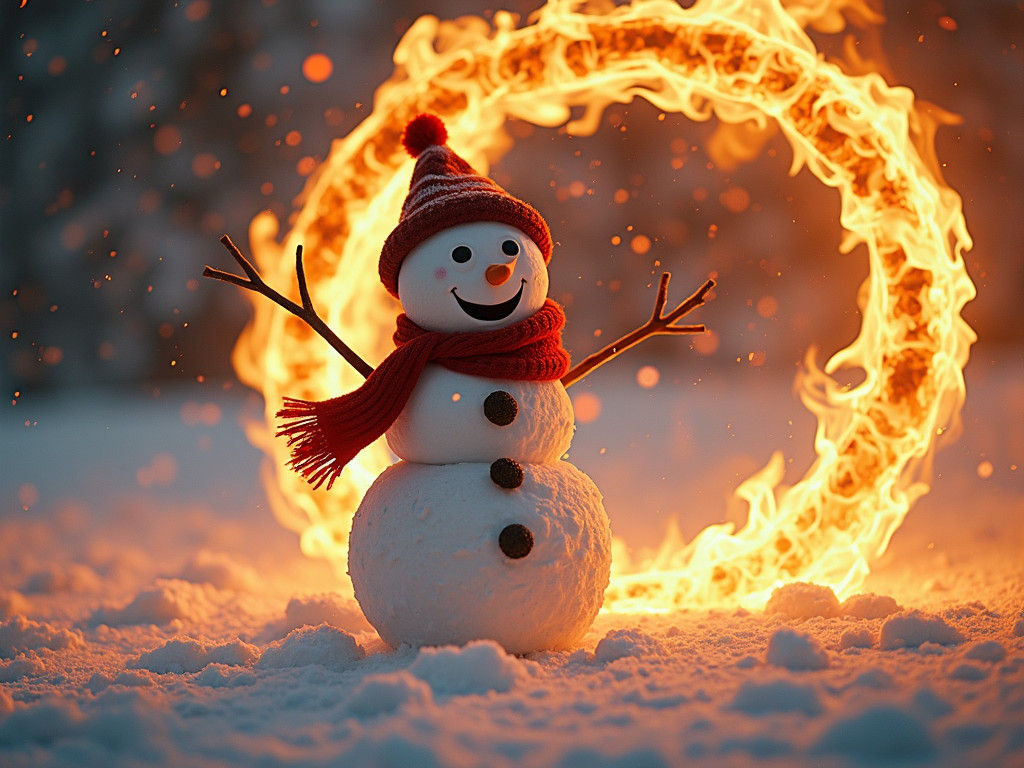Snowman Jumps Through Ring of Fire