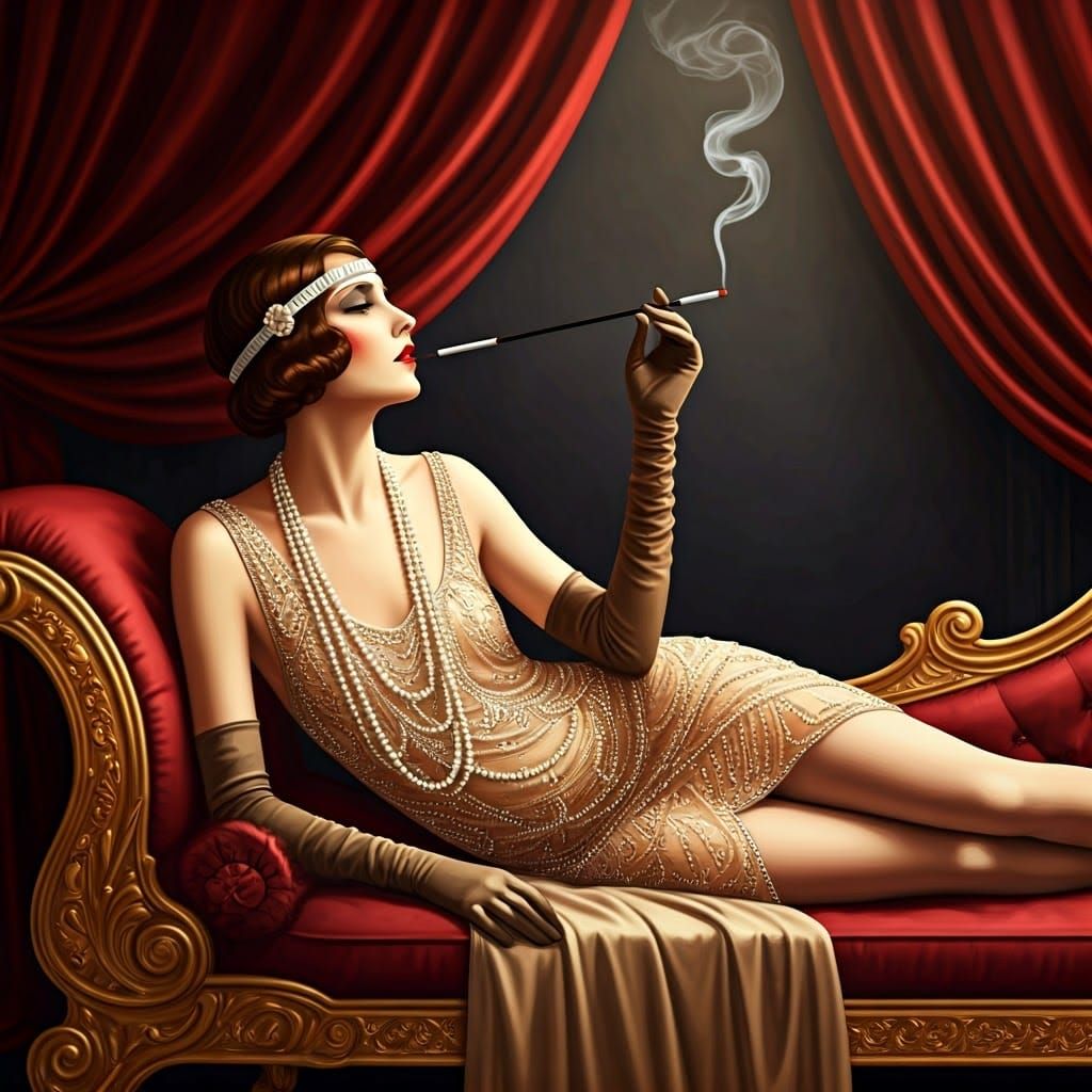 Glamorous Flapper in Opulent Art Deco Setting