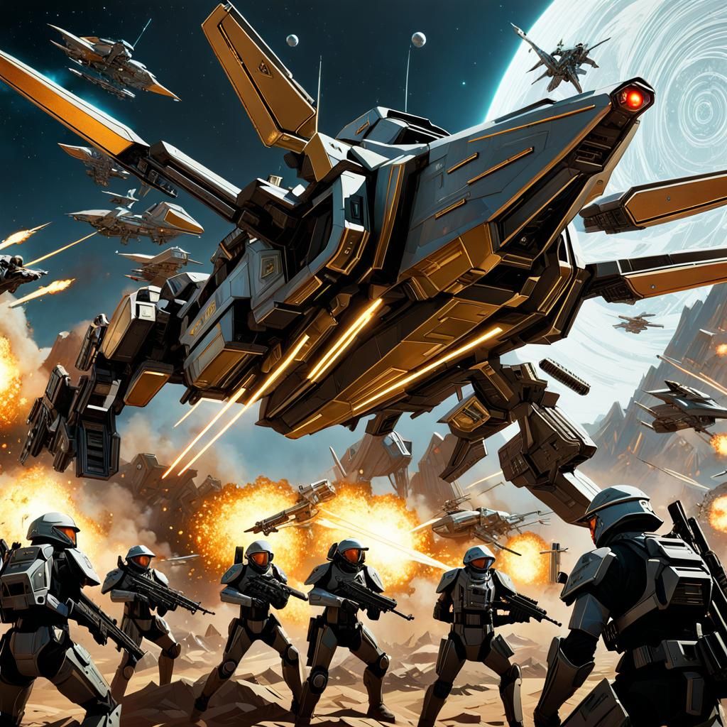 Futuristic Battle Scene: Starship Troopers in Action