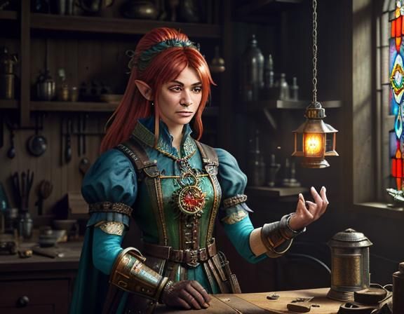 Gnome with Automaton at Workbench: Digital Matte Painting