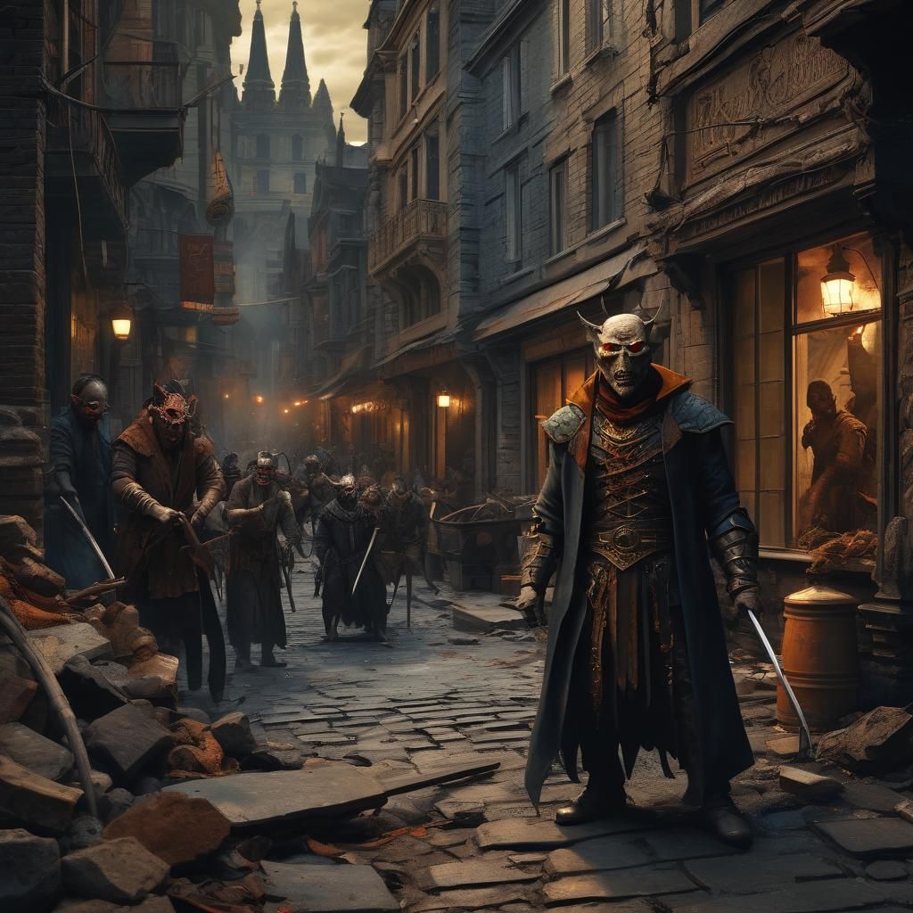 Dark Fantasy Cityscape with Devils and Chaos